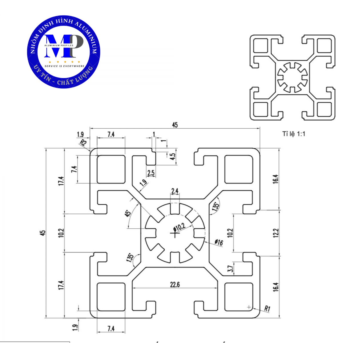 Nhôm Định Hình 45x45 - Giải pháp đa dạng cho ứng dụng công nghiệ